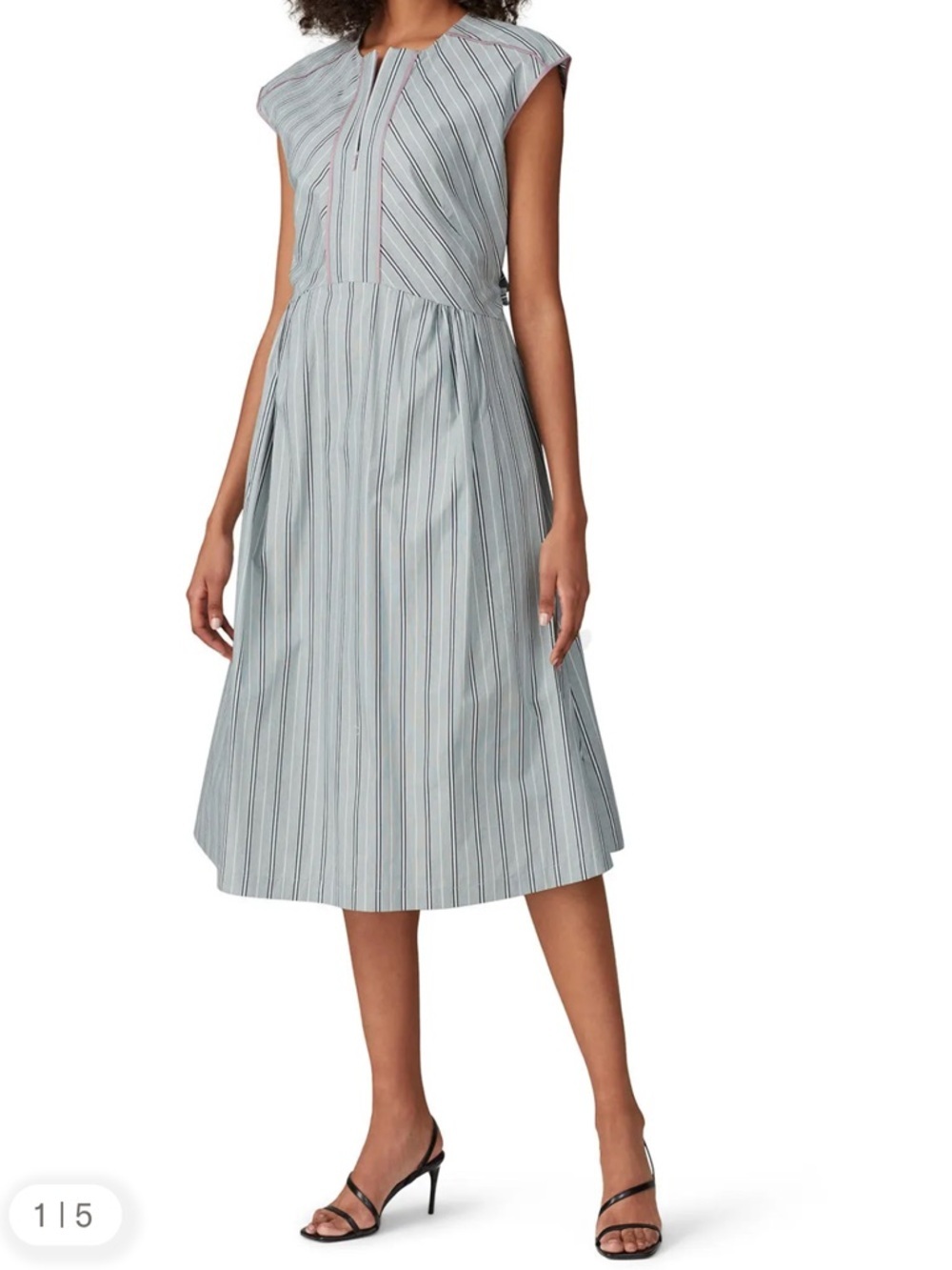 Aknvas Green & White Striped Pleated Midi Dress Size M Designer Retail $695 - Picture 2 of 12